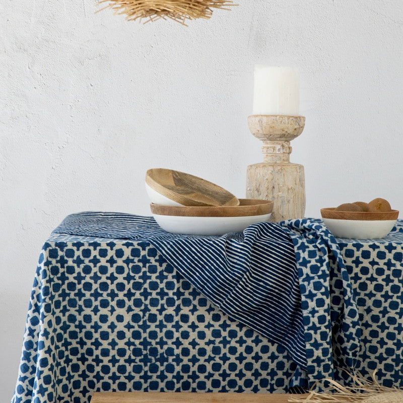 Indigo Tic Toc Tablecloth | Peacocks and Paisleys