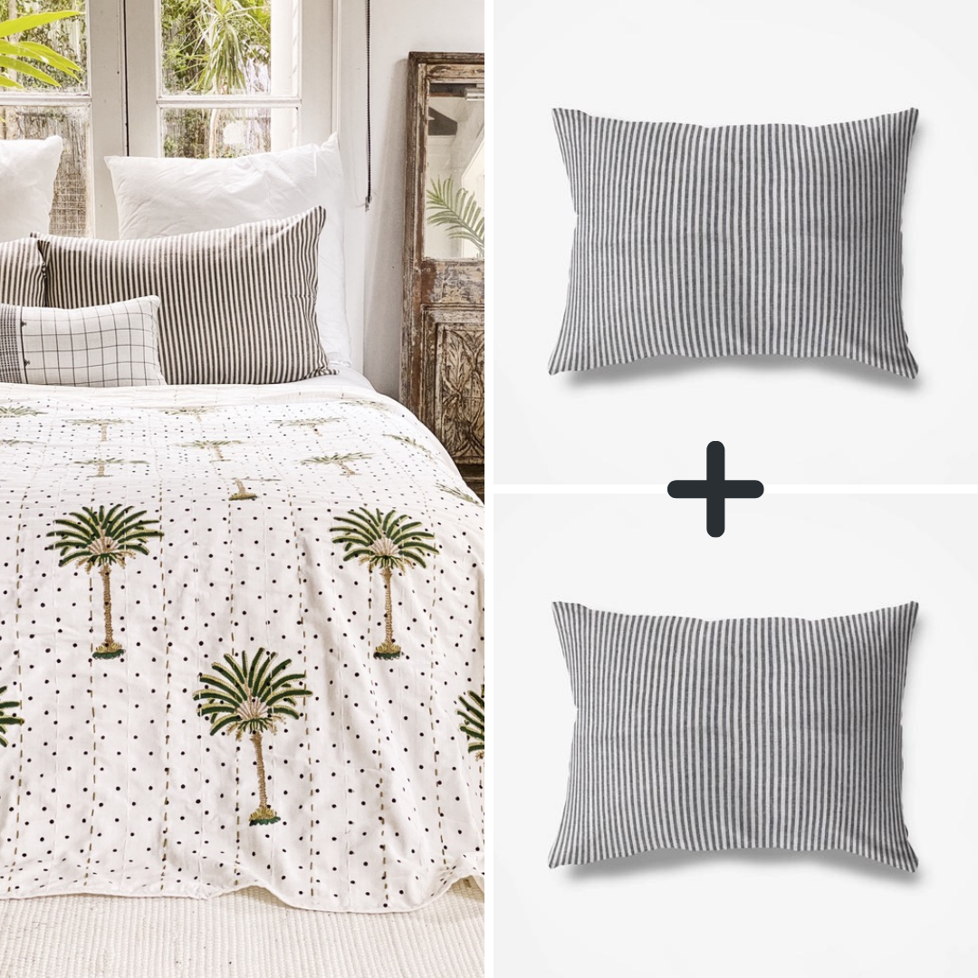 Polka Dot Palm Tree Summer Kantha Quilt Bundle ( single size)