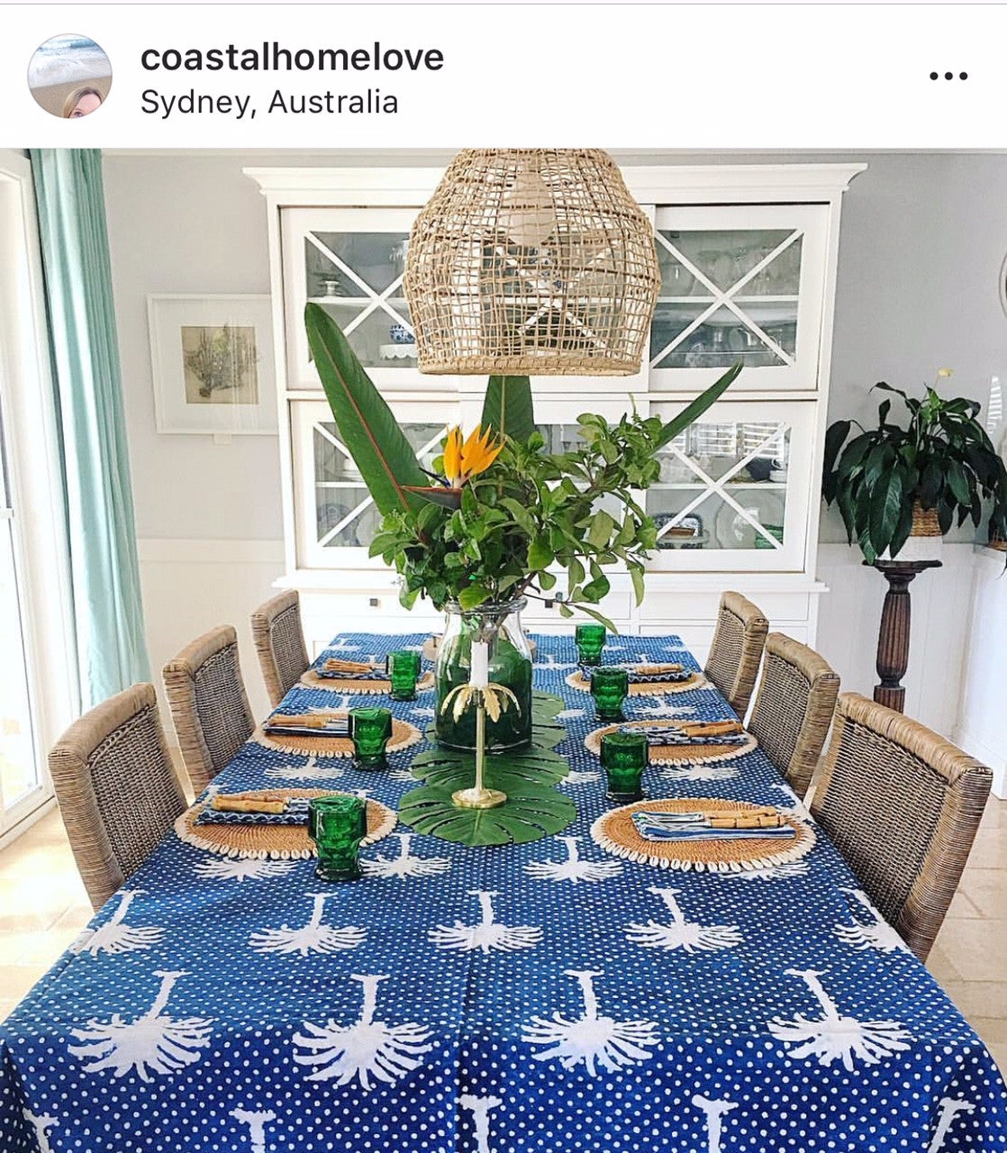 Indigo Polka Dot Palms Tablecloth (180x275cm)