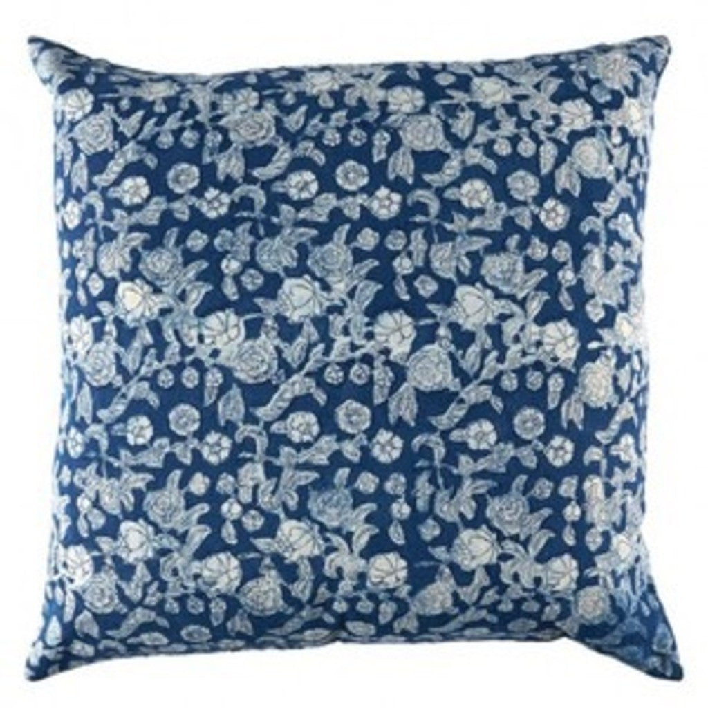 Indigo Floral Euro Cushion Cover | Peacocks and Paisleys