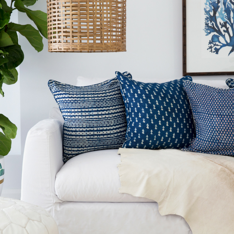 Artisan Indigo 50x50cm Cushion Covers — Hand Block-Printed Blues for Coastal & Hamptons-Style Homes