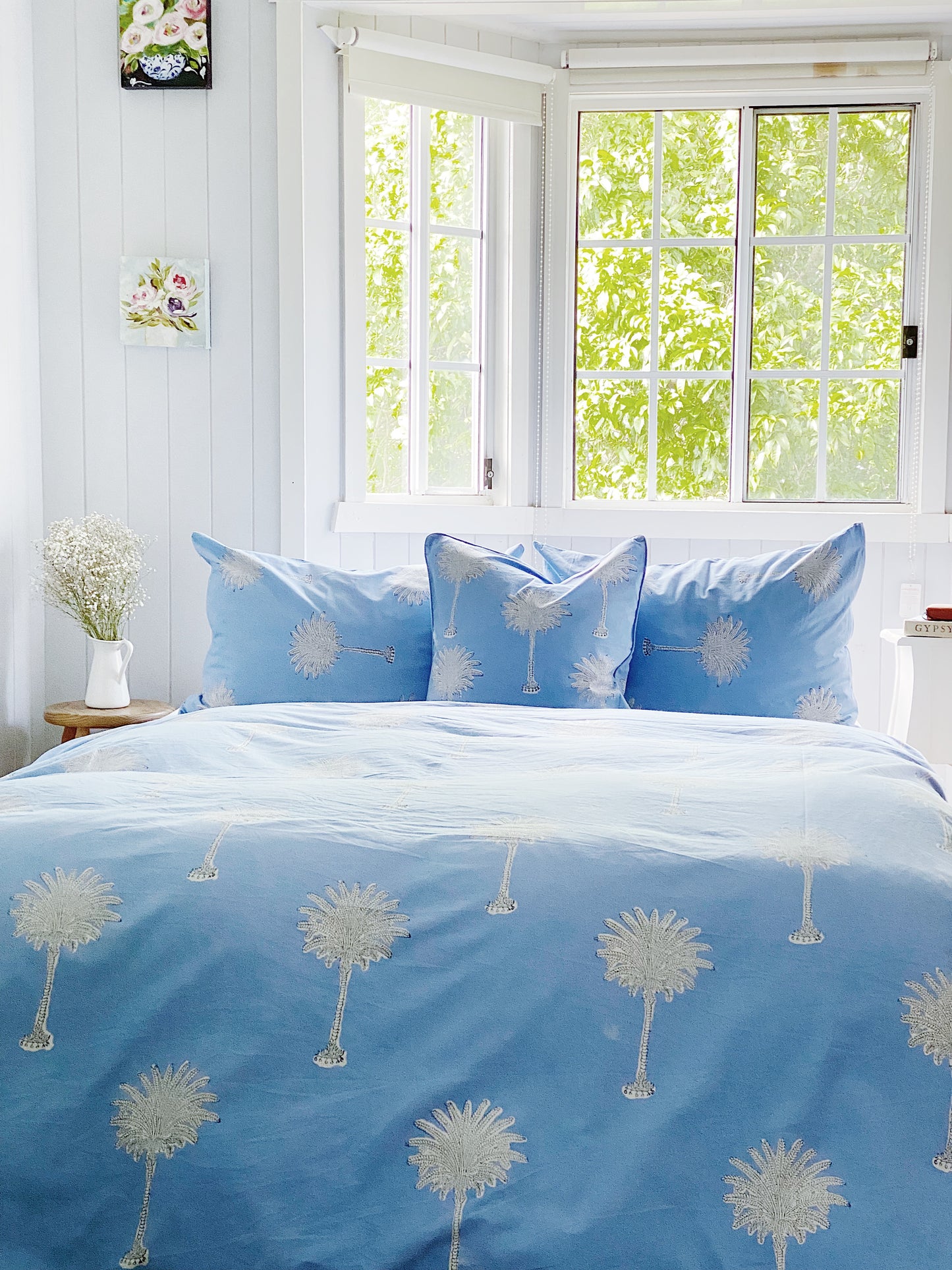 Blue Beachhouse Palms Pillowcase