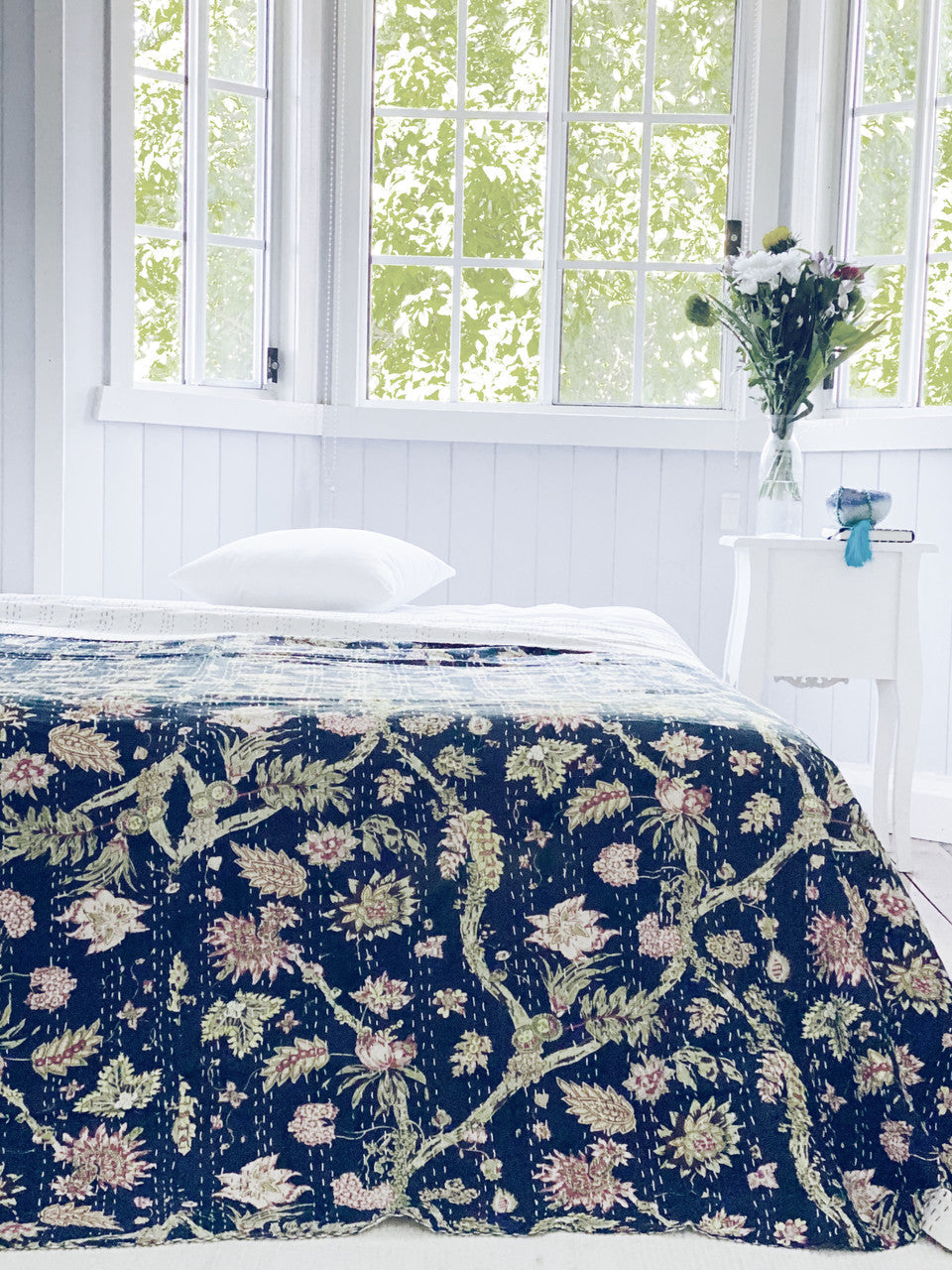 Navy Blue Jardin Kantha Quilt Bundle