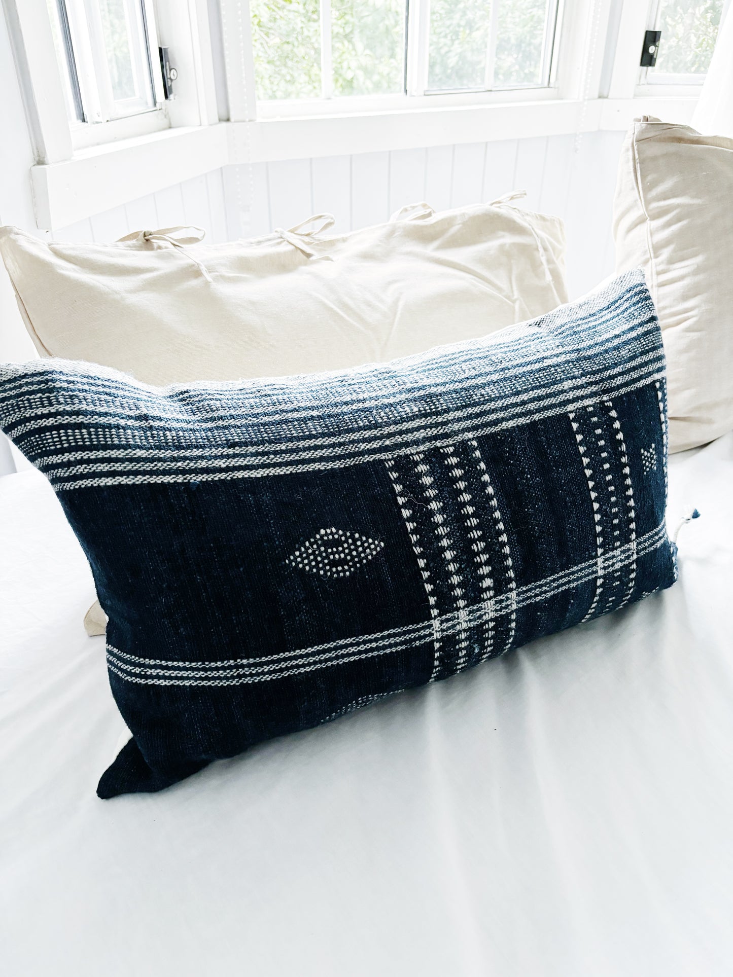 Midnight Blue Handwoven Lumbar Cushion Cover