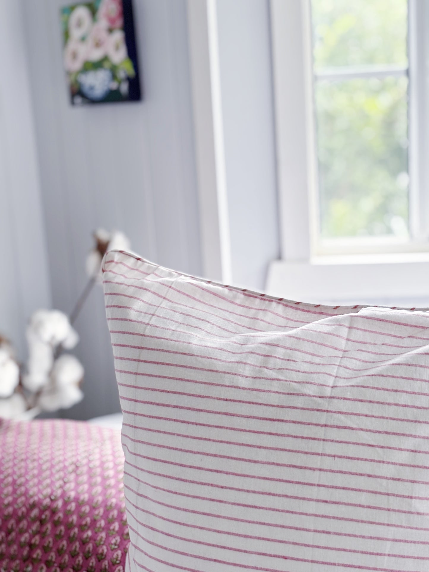 Suffolk Pink Stripes Euro Cushion Cover