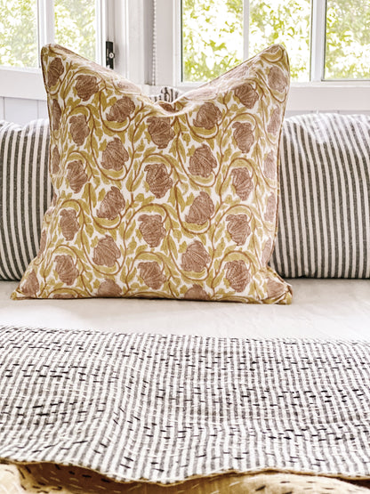 Citrine Bougainvillea Linen Cushion Cover