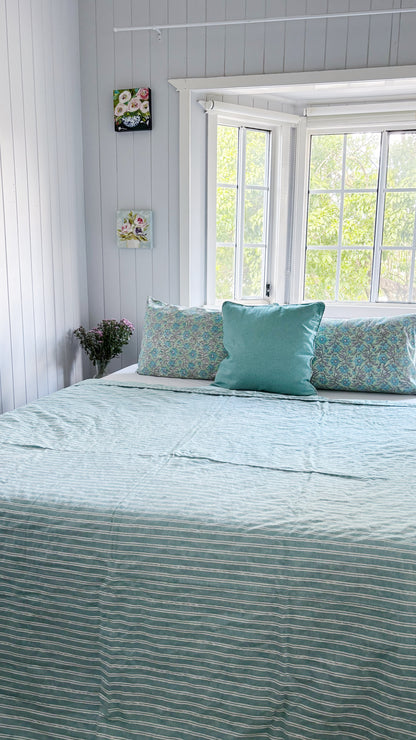 Seafoam Coastal Kantha Quilt