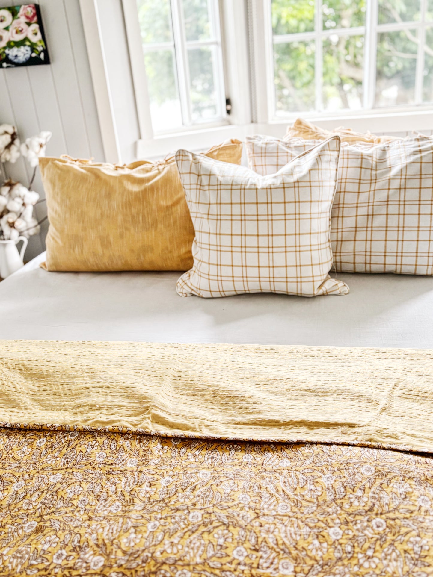 Peach Soleil Boho Coastal Kantha Quilt