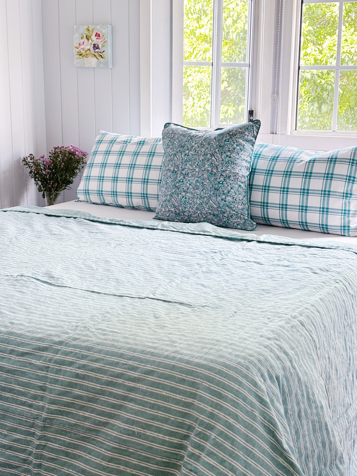 Seafoam Coastal Kantha Quilt
