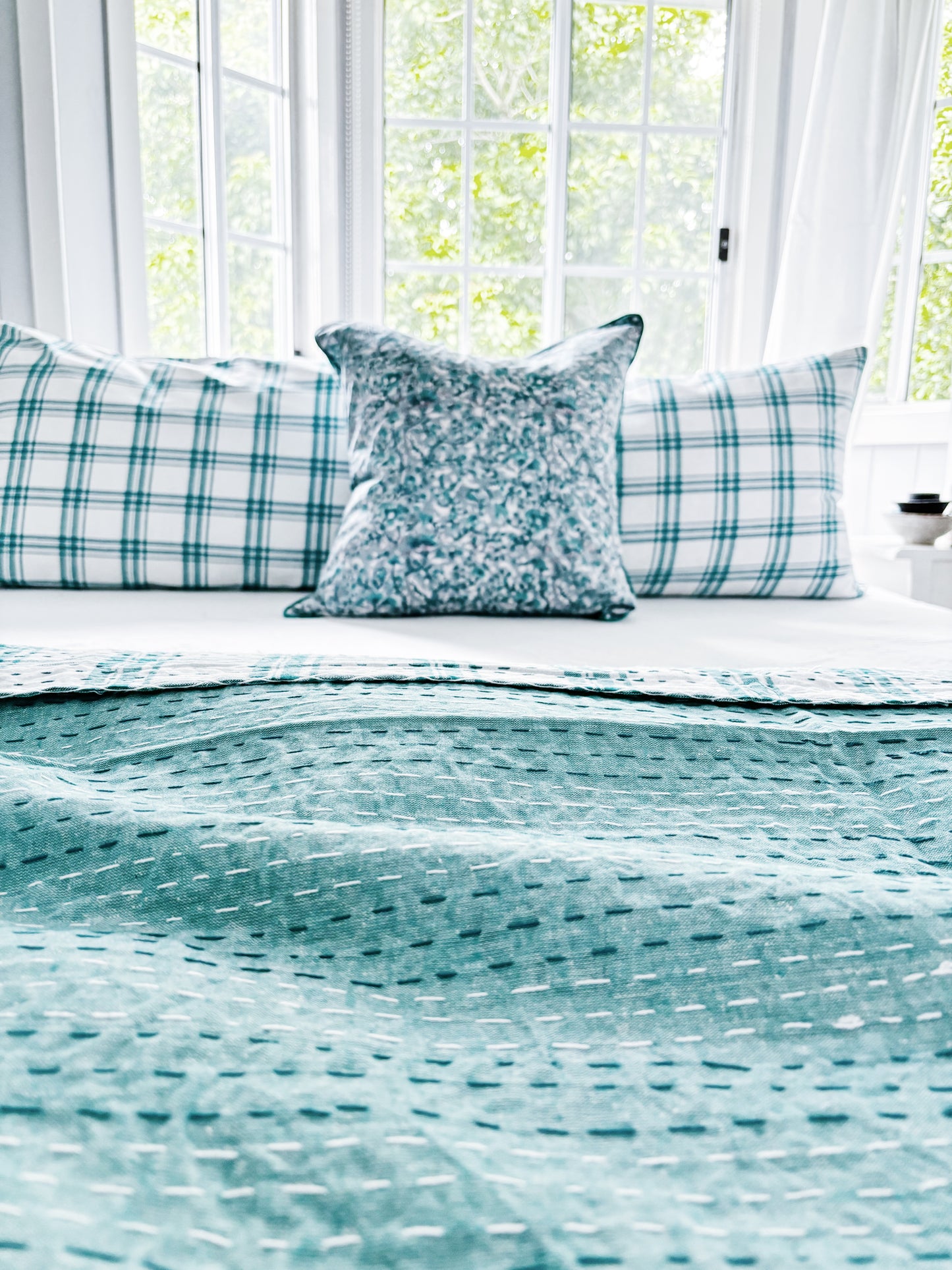 Seafoam Coastal Kantha Quilt