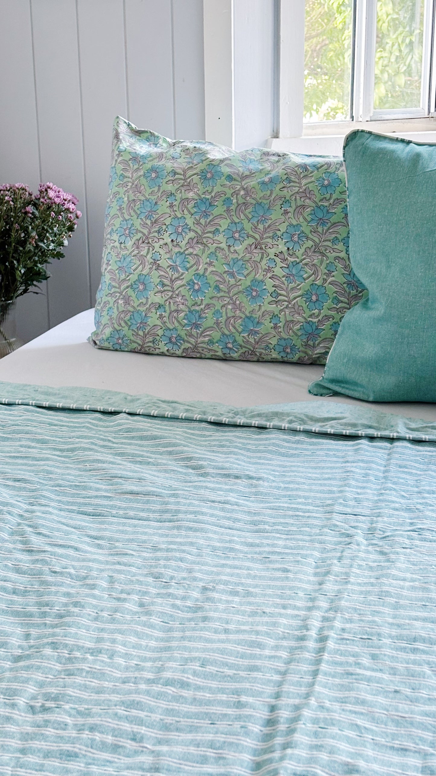 Seafoam Coastal Kantha Quilt