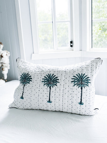 Blue Polka Dot Palm Tree Quilted Pillowcase