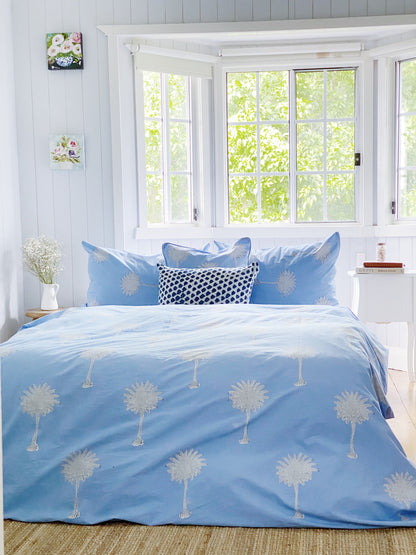 Blue Beachhouse Palms Quilt Cover