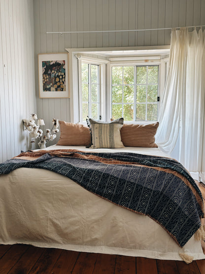 La Vagabonde — Blue & Rust Throw with Handmade Artisan Tassels