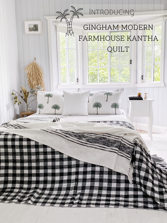 Gingham Modern Farmhouse Kantha Quilt