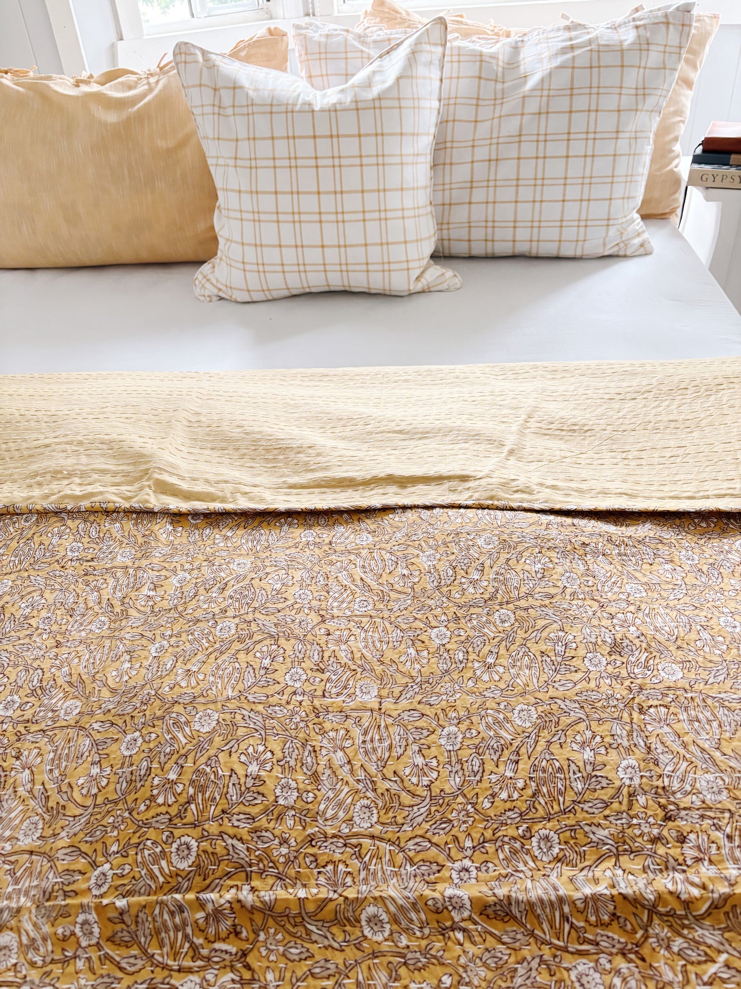 Peach Soleil Boho Coastal Kantha Quilt