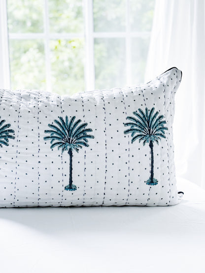 Blue Polka Dot Palm Tree Quilted Pillowcase