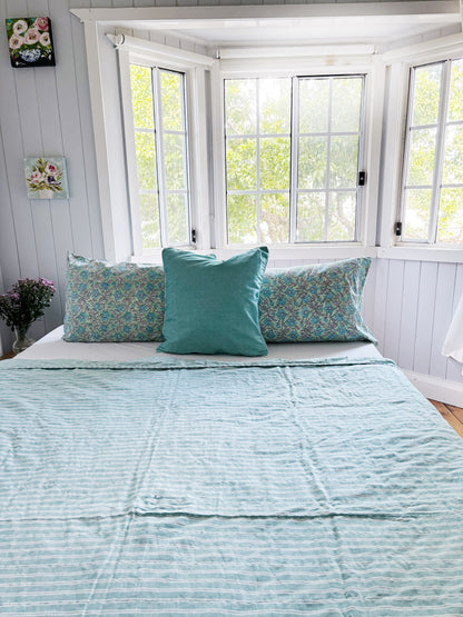 Seafoam Coastal Kantha Quilt