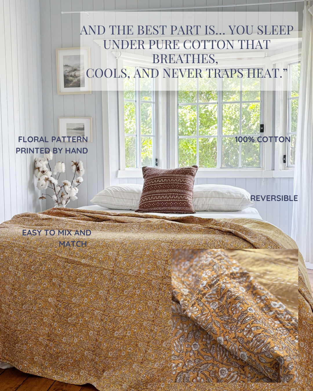 Peach Soleil Boho Coastal Kantha Quilt