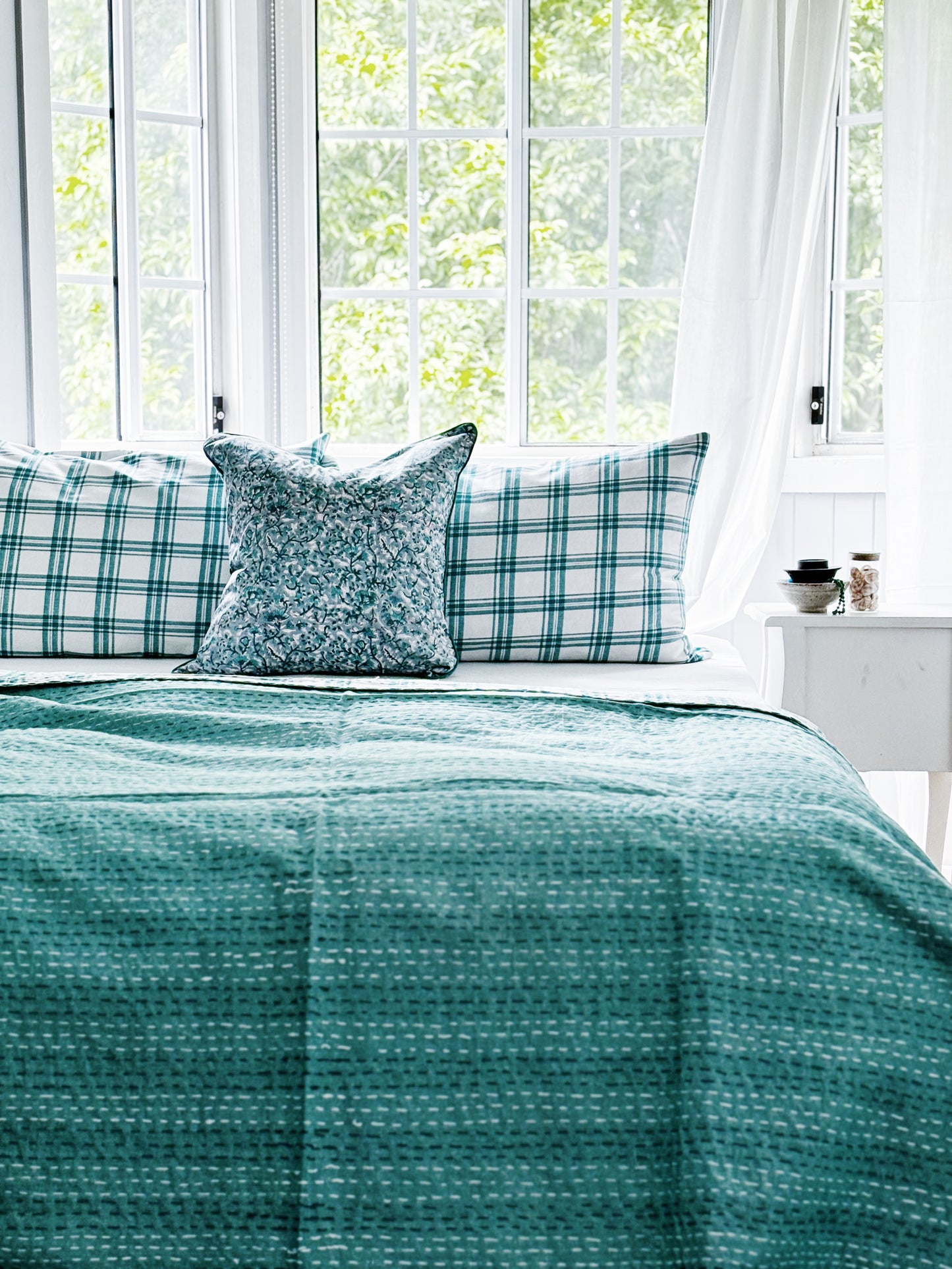 Seafoam Coastal Kantha Quilt