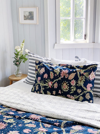 Navy Blue Jardin Kantha Quilt