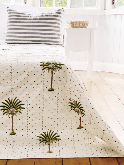 Polka Dot Palm Tree Summer Kantha Quilt