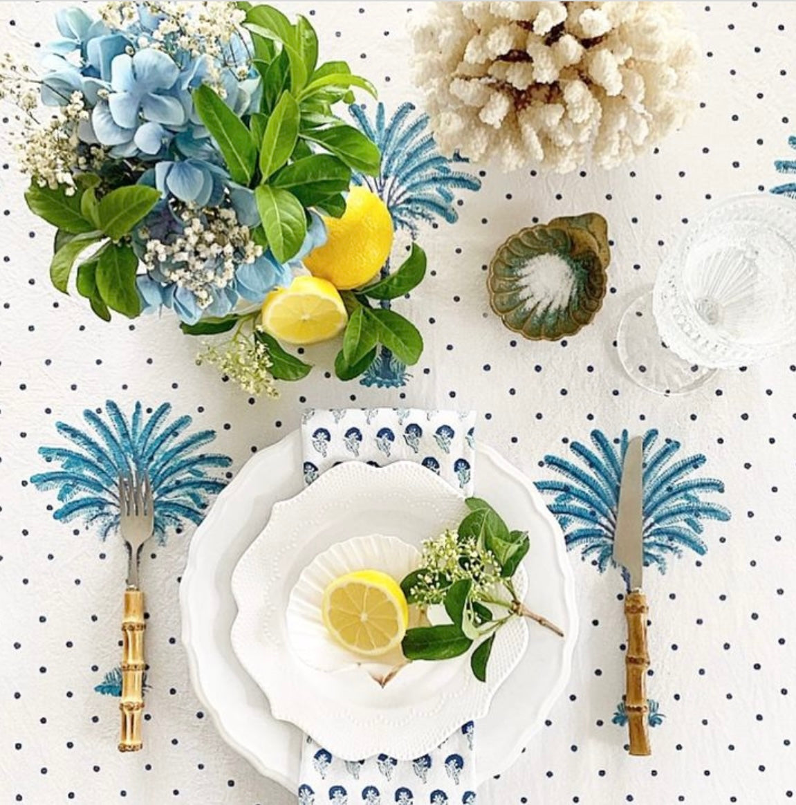 Boho Blue Palm Hamptons Square Tablecloth (180x180cm)