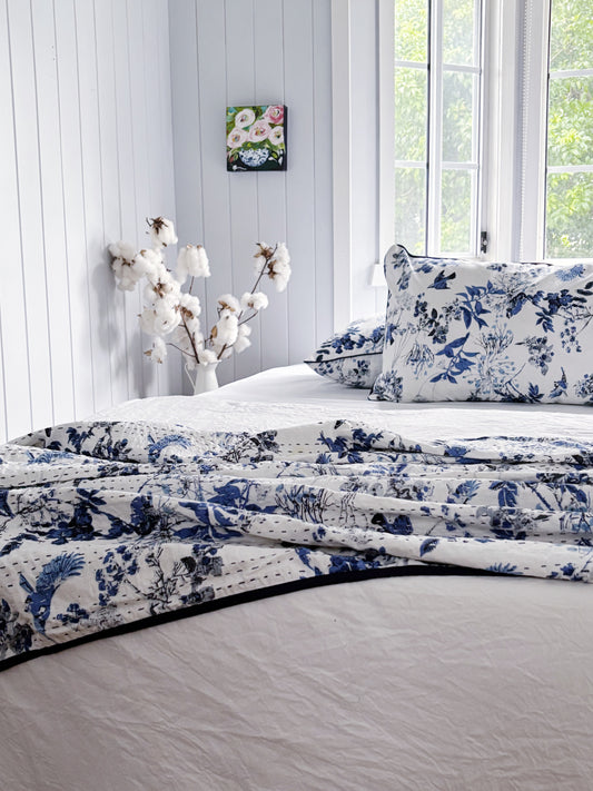 Coastal Chinoiserie Birds Kantha Quilt Bundle