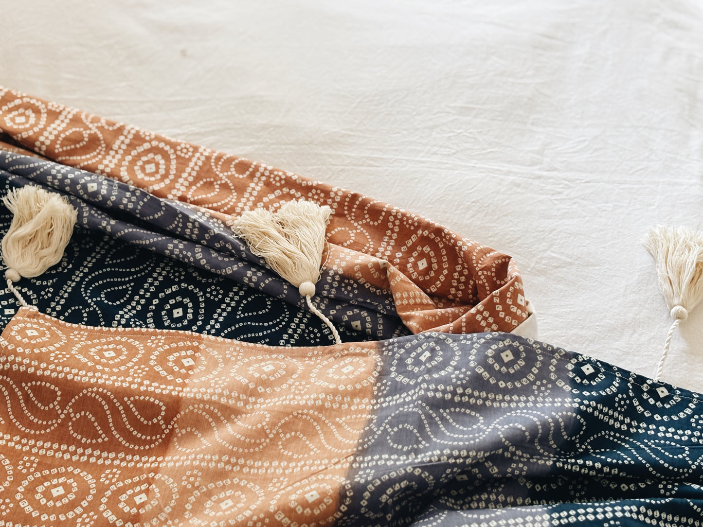 La Vagabonde — Blue & Rust Throw with Handmade Artisan Tassels