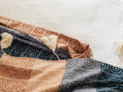 La Vagabonde — Blue & Rust Throw with Handmade Artisan Tassels