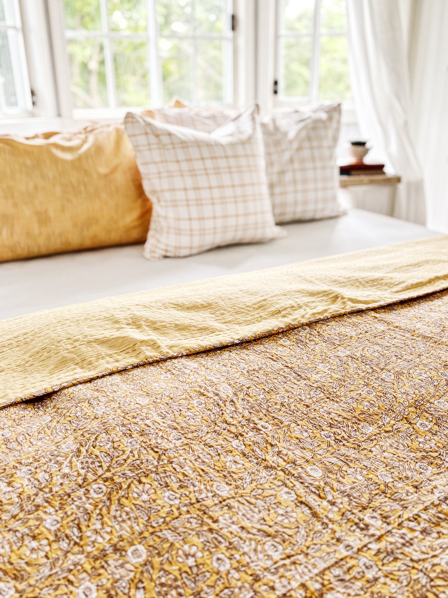 Peach Soleil Boho Coastal Kantha Quilt