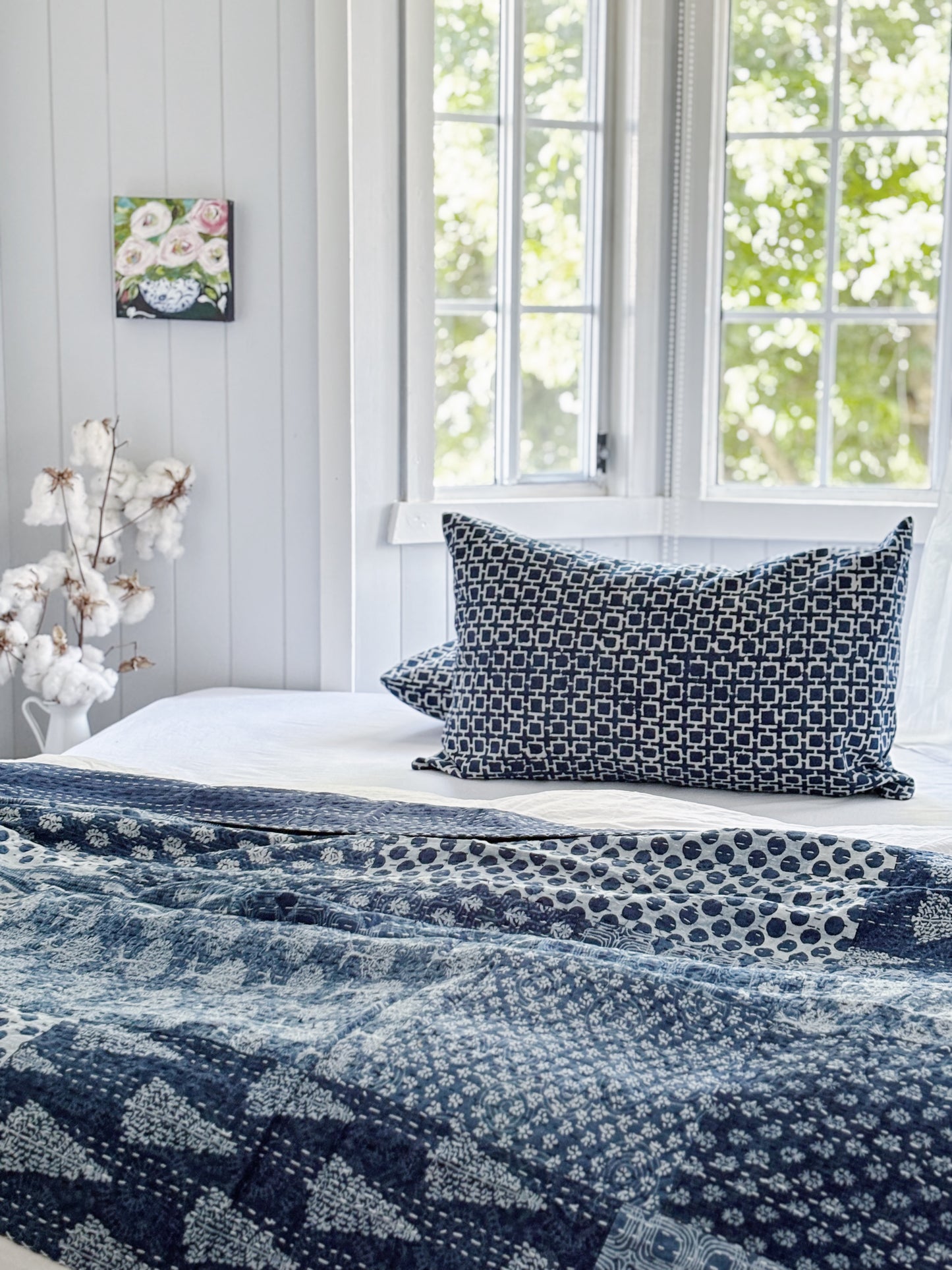 Coastal Living Indigo Patchwork Hand Block Printed Kantha Quilt Bundle