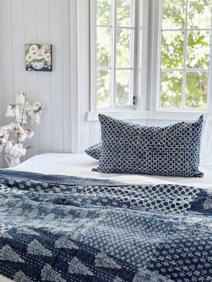 Coastal Living Indigo Patchwork Hand Block Printed Kantha Quilt Bundle