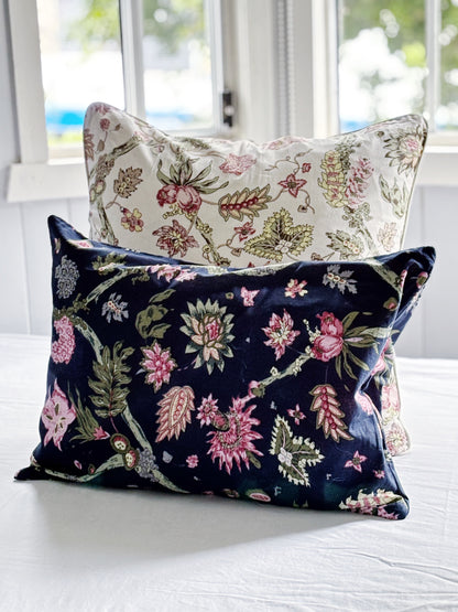 Navy Blue Jardin Lumbar Cushion Cover