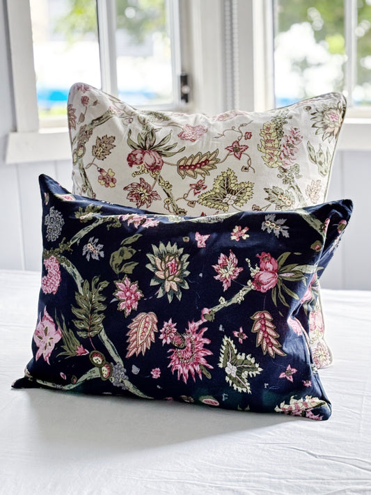 Navy Blue Jardin Lumbar Cushion Cover