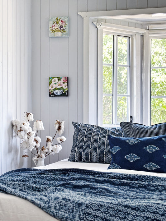 Coastal Living Indigo Patchwork Hand Block Printed Kantha Quilt Bundle