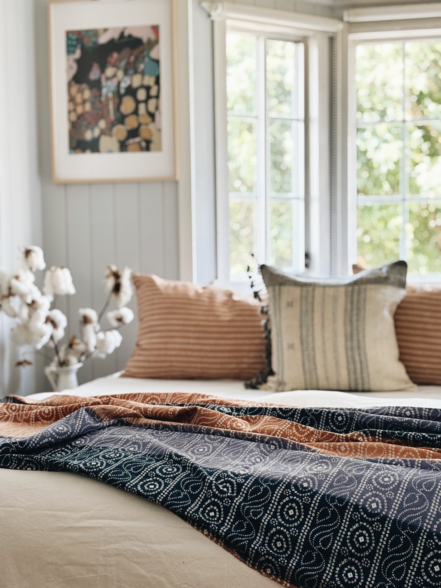 La Vagabonde — Blue & Rust Throw with Handmade Artisan Tassels