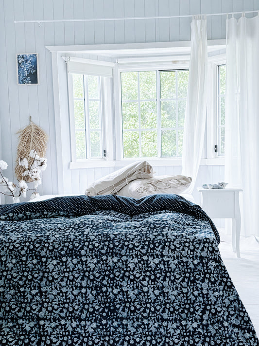 Indigo Hamptons Floral  Quilt Cover