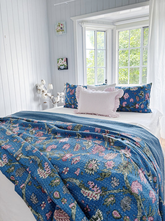 Coastal Heirloom Blue Jardin Kantha Quilt Bundle