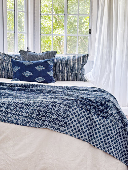 Coastal Living Indigo Patchwork Hand Block Printed Kantha Quilt Bundle