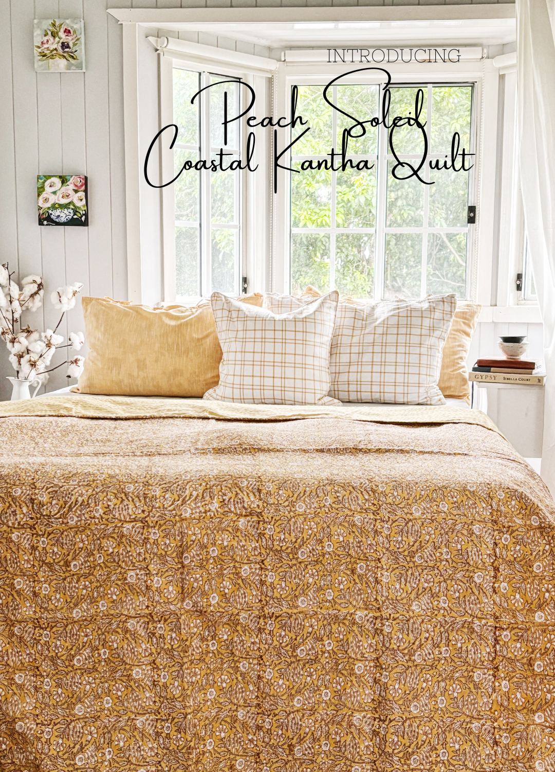 Peach Soleil Boho Coastal Kantha Quilt