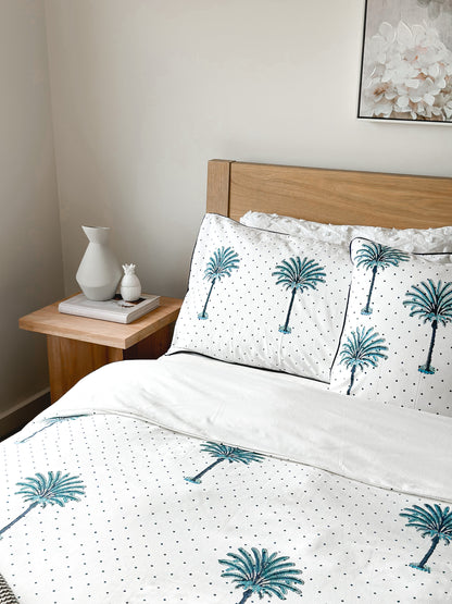 Blue Boho Polka Dot Palm Tree Quilt Cover Bundle