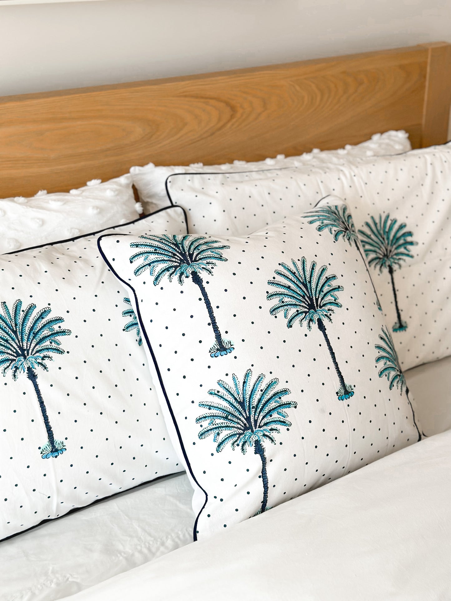 Blue Boho Polka Dot Palm Tree Quilt Cover Bundle