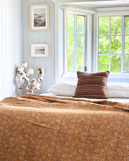 Peach Soleil Boho Coastal Kantha Quilt