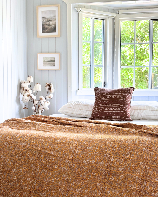 Peach Soleil Boho Coastal Kantha Quilt