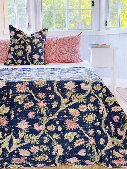 Navy Blue Jardin Kantha Quilt Bundle