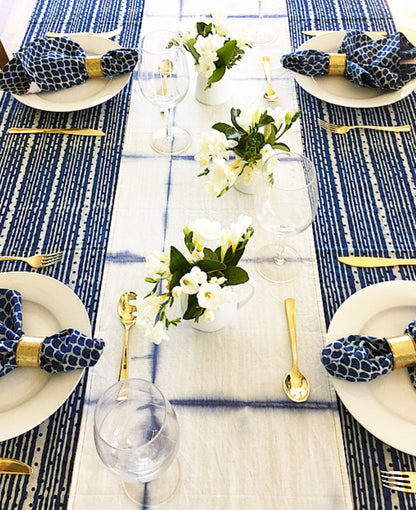 Indigo Dots and Stripes Hamptons Double Extra large Tablecloth (200 x450 cm )