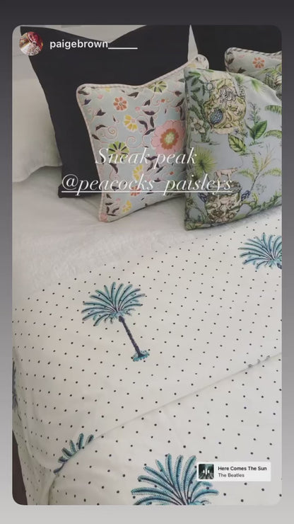 Blue Boho Polka Dot Palm Tree Quilt Cover Bundle