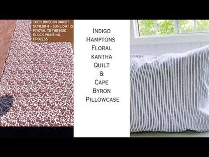 Indigo Hamptons Floral Kantha Quilt  ( Large Quilt)