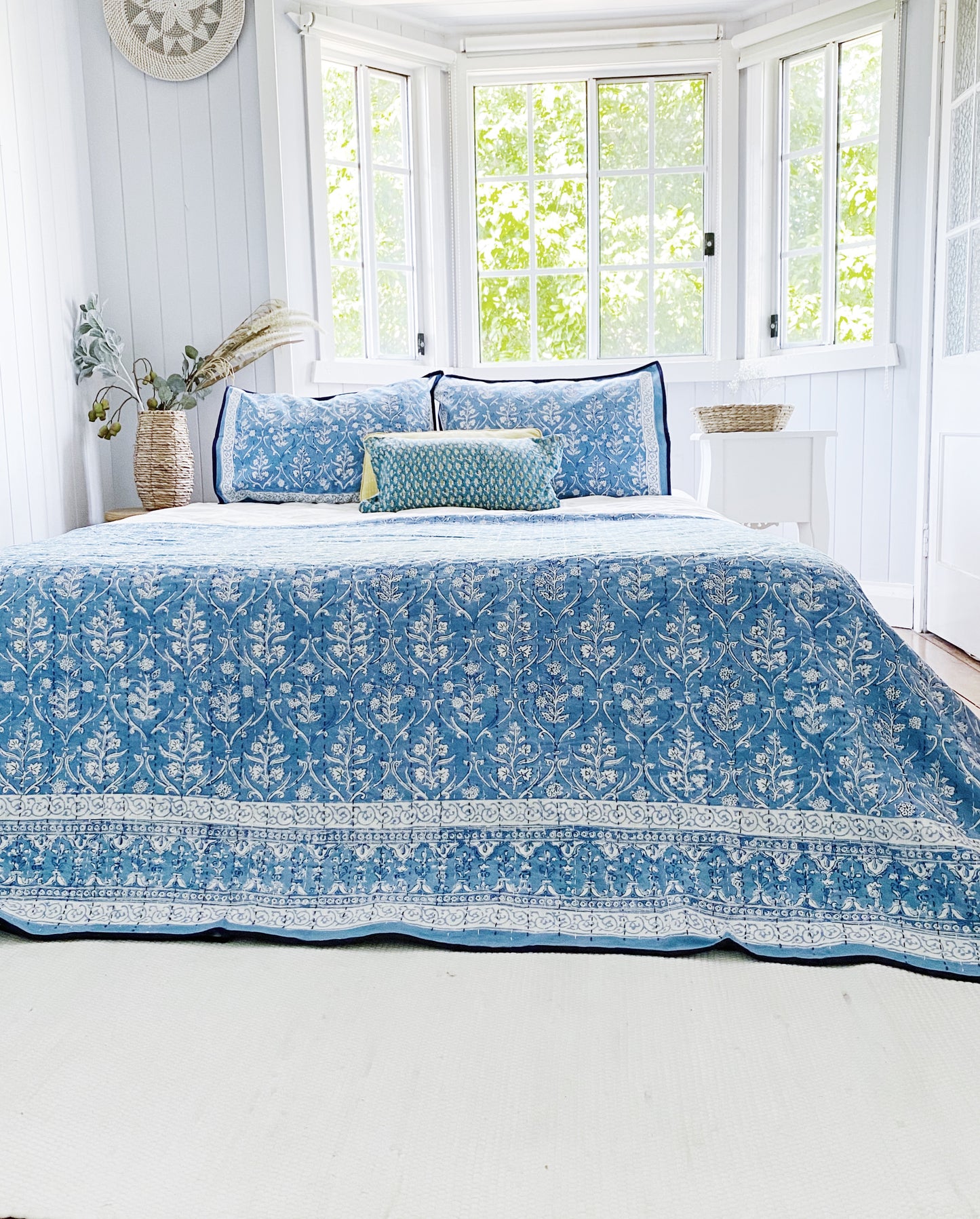 Sapphire Posy  Kantha Quilt Set -Large